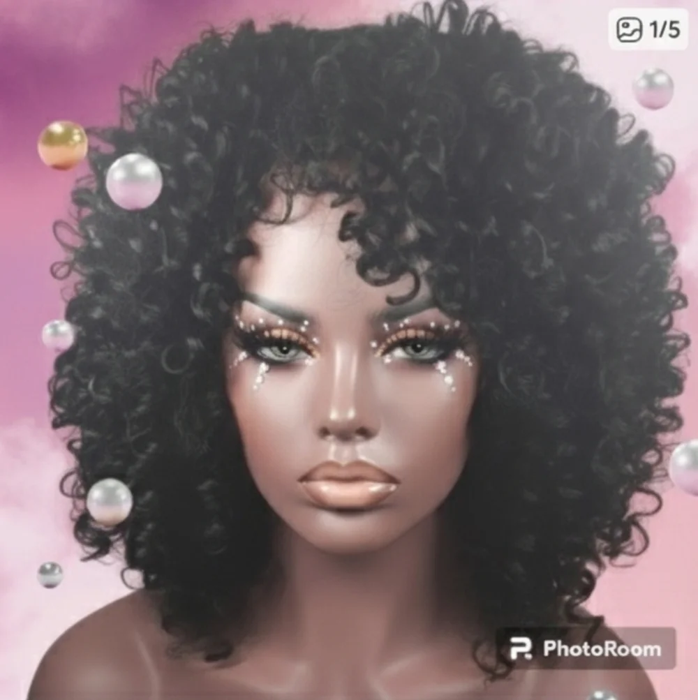 Black Curly Synthetic Short Wig